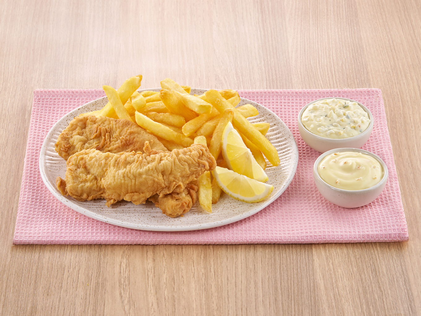Fish and Chips with KEWPIE MAYONNAISE ORIGINAL Dipping Sauce