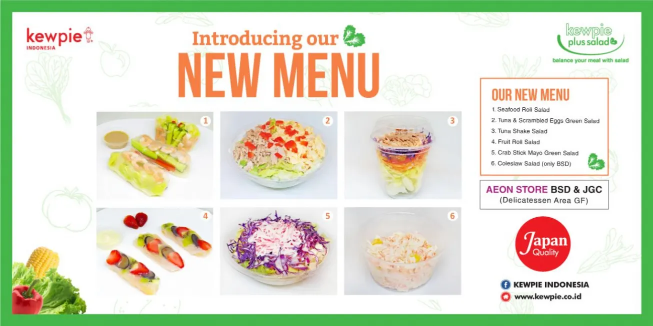INTRODUCING OUR NEW KEWPIE PLUS SALAD DECEMBER 2018 MENU