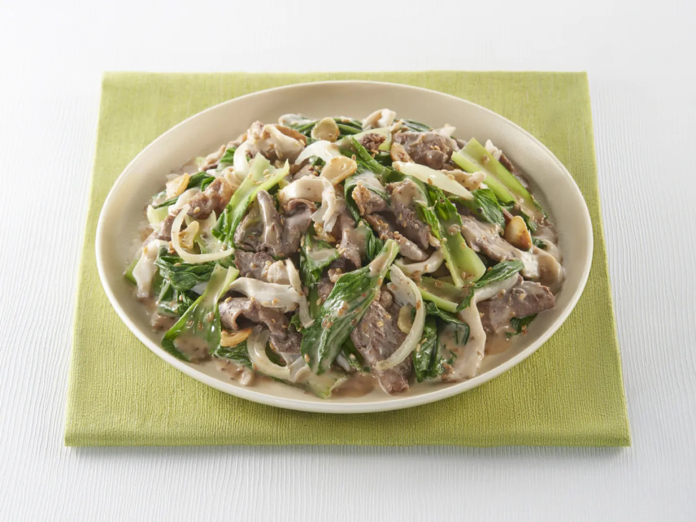 Tumis Bokcoy dan Daging dengan Jamur